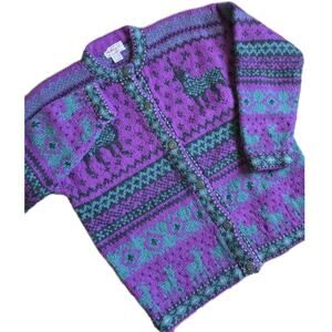 VTG Putumayo Wool Deer Cardigan Sweater Nordic Folk Art Cabin Core USA S